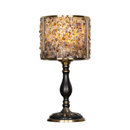 Modern Transitional Crystal Stone Shade Full Copper Base 1-Light Table Lamp For Study