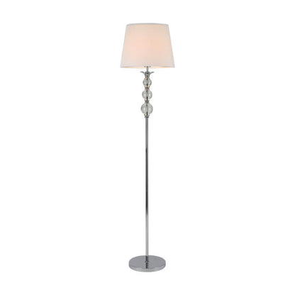 French Vintage Fabric Cone Glass Plated Chrome Column 1-Light Standing Floor Lamp
