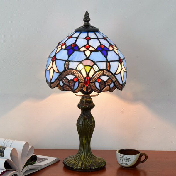 European Style Tiffany Blue Baroque Stained Glass Round 1-Light Table Lamp