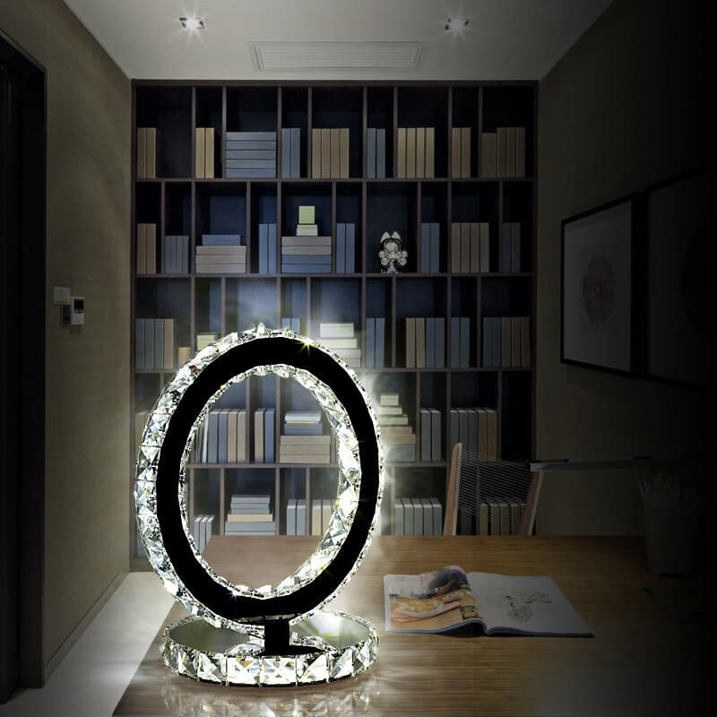 Luxury Crystal Round Stainless Steel LED Table Lamp