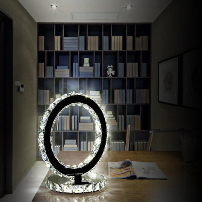 Luxury Crystal Round Stainless Steel LED Table Lamp