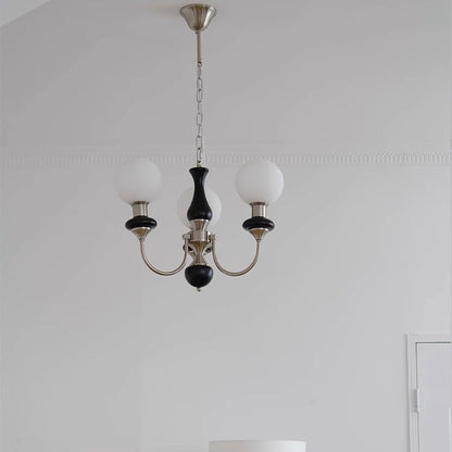 Traditional Vintage Branch Curved Pole Orb Iron Wood Glass 3/5/6 Light Chandelier For Living Room