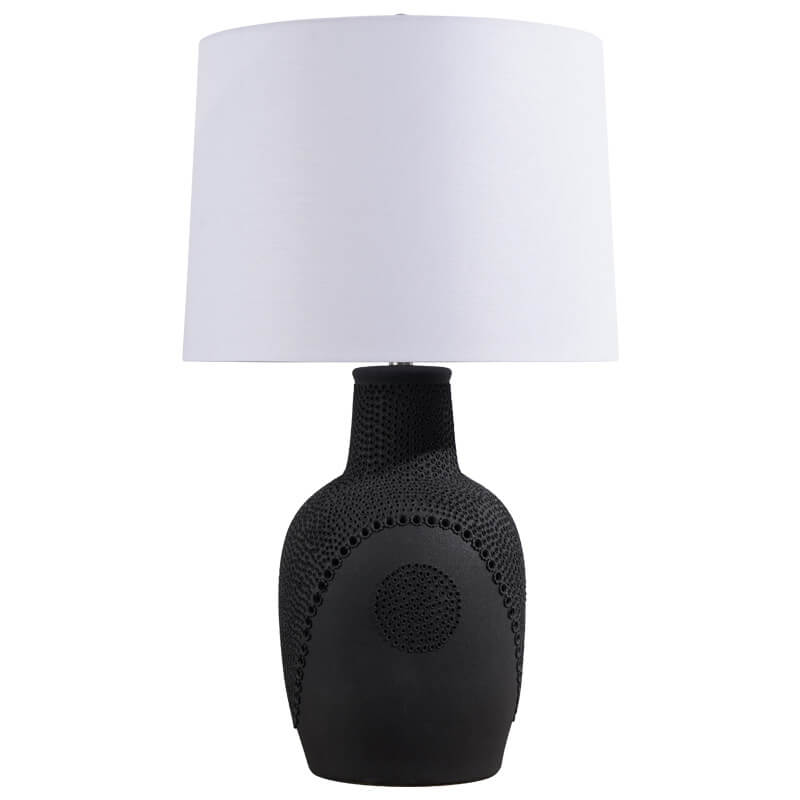 Modern Minimalist Black White Ceramic Jar Drum Fabric 1-Light Table Lamp