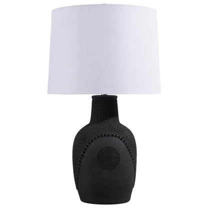 Modern Minimalist Black White Ceramic Jar Drum Fabric 1-Light Table Lamp