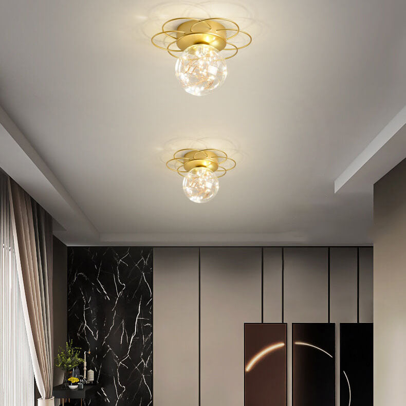 Modern Light Luxury Glass Orb Flower Base LED Semi- Flush Mount Ceiling Light