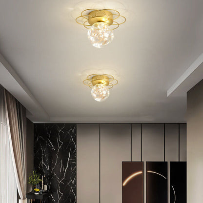 Modern Light Luxury Glass Orb Flower Base LED Semi- Flush Mount Ceiling Light