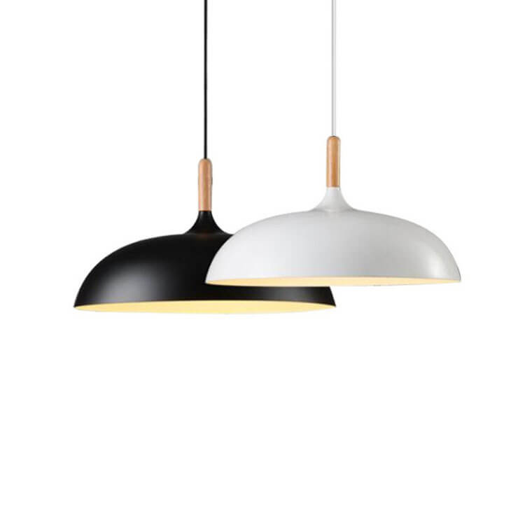 Modern Metal Wooden Top 1-Light Dome Pendant Light