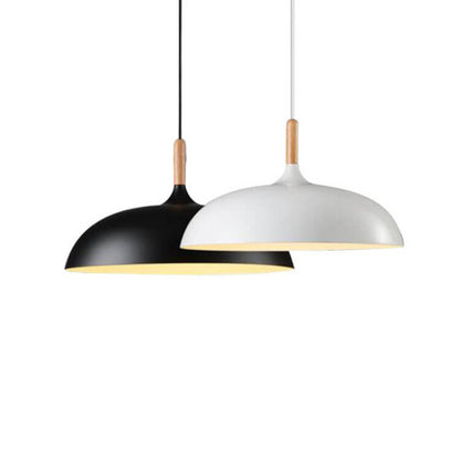 Modern Metal Wooden Top 1-Light Dome Pendant Light