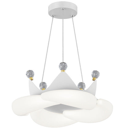 Contemporary Creative Crystal Crown PE Round Shade LED Pendant Light For Bedroom