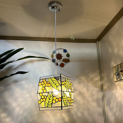 Japanese Vintage Rectangular Glass Iron 1-Light Pendant Light