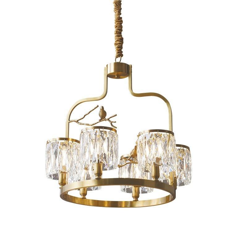Contemporary Scandinavian Birdie Branch Crystal Copper 4/6 Light Chandelier For Bedroom