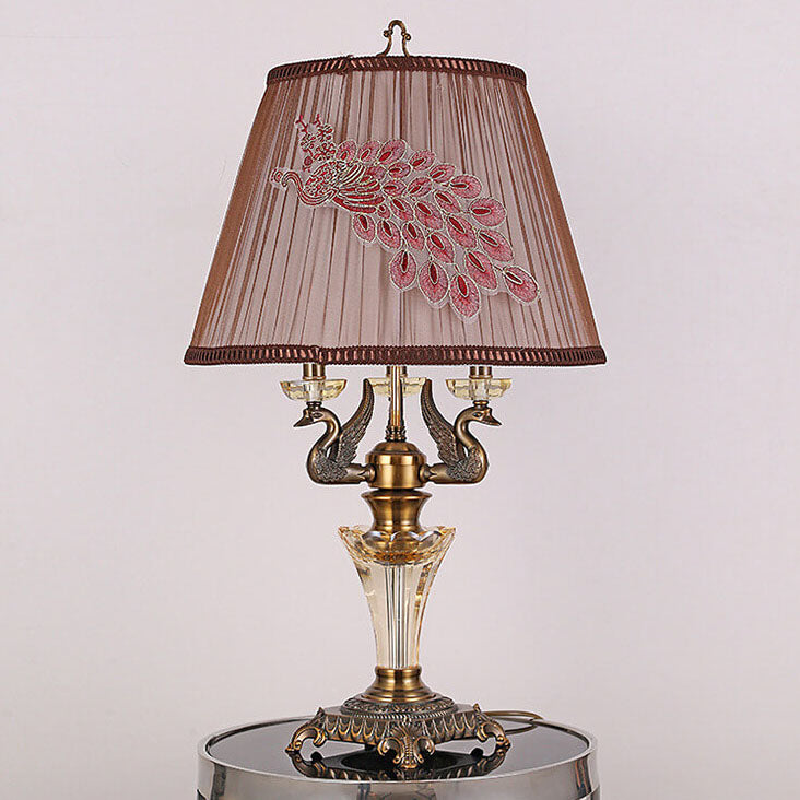 Modern Luxury Fabric Shade Candle Crystal Base 3/4 Light Table Lamp