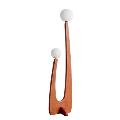 Modern Minimalist Walnut Solid Wood Glass Ball 2-Light Standing Floor Lamp