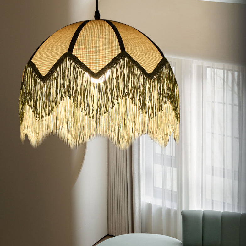 Traditional Vintage Flower Shaped Fabric Iron 1-Light Pendant Light For Living Room