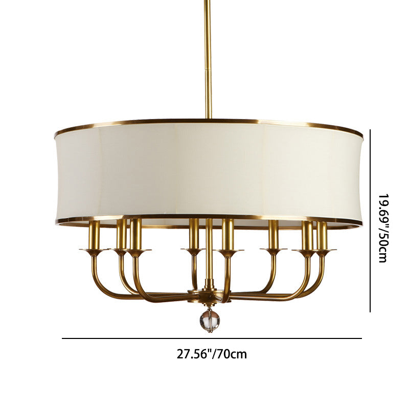 Contemporary Nordic Copper Iron Fabric Round Candle-Holder 8-Light Chandelier For Dining Room