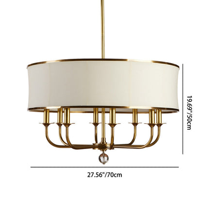 Contemporary Nordic Copper Iron Fabric Round Candle-Holder 8-Light Chandelier For Dining Room
