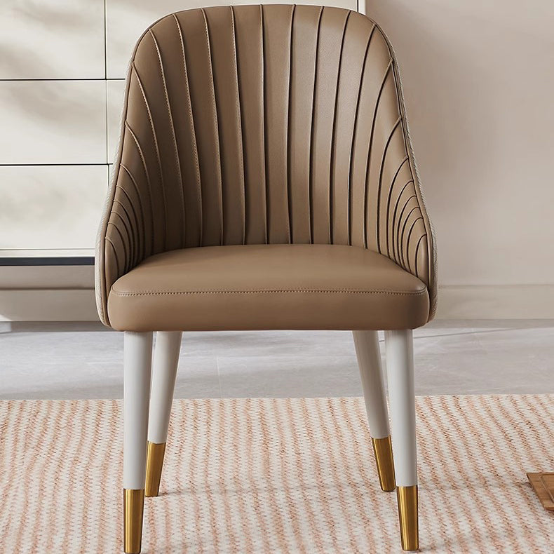 Modern Minimalist Square Pleated PU Leather Metal Foam Dining Chair Four Legs Backrest For Dining Room