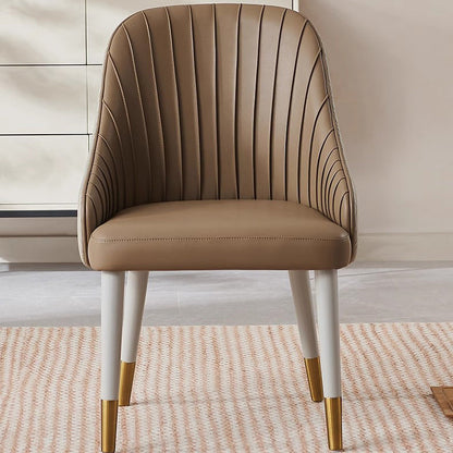 Modern Minimalist Square Pleated PU Leather Metal Foam Dining Chair Four Legs Backrest For Dining Room