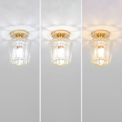 Nordic Minimalist Striped Crystal Cylinder Hardware 1-Light Semi-Flush Mount Ceiling Light