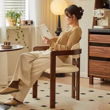 Contemporary Scandinavian Bent Square PU Leather Wood Dining Chair Backrest Arm For Dining Room