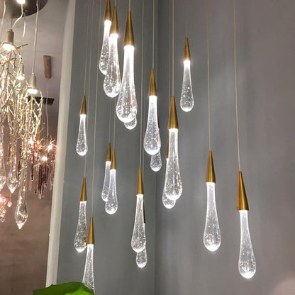 Modern Simplicity Iron Aluminum Crystal Drop Meteor Shower LED Pendant Light For Dining Room