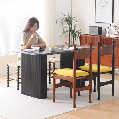 Traditional Vintage Wood Curved Frame Velvet Dining Chair Backrest For Dining Room