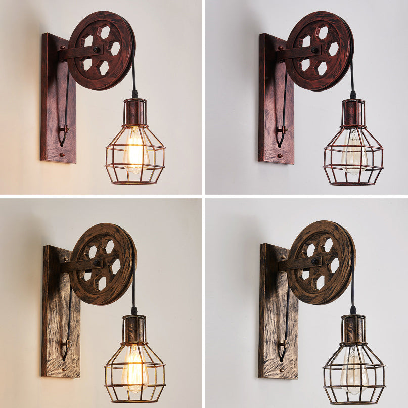 Traditional Vintage Linear Round Iron 1-Light Wall Sconce Lamp For Bedroom