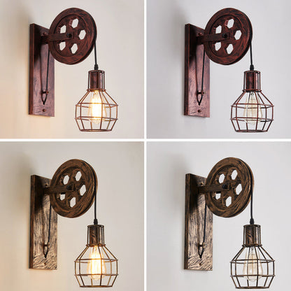 Traditional Vintage Linear Round Iron 1-Light Wall Sconce Lamp For Bedroom