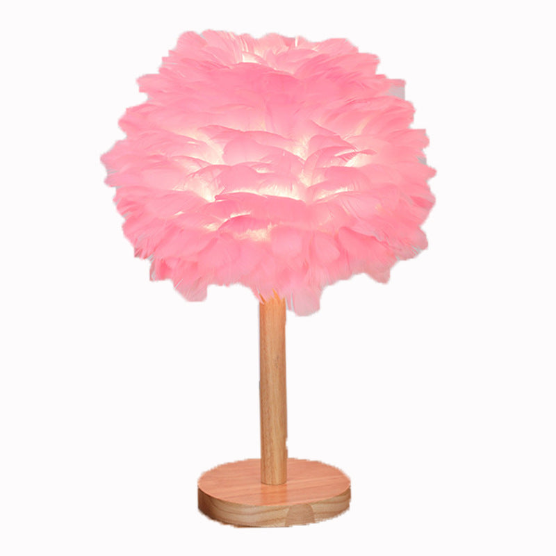 Modern Creative Feather Decorative Solid Wood 1-Light Table Lamp