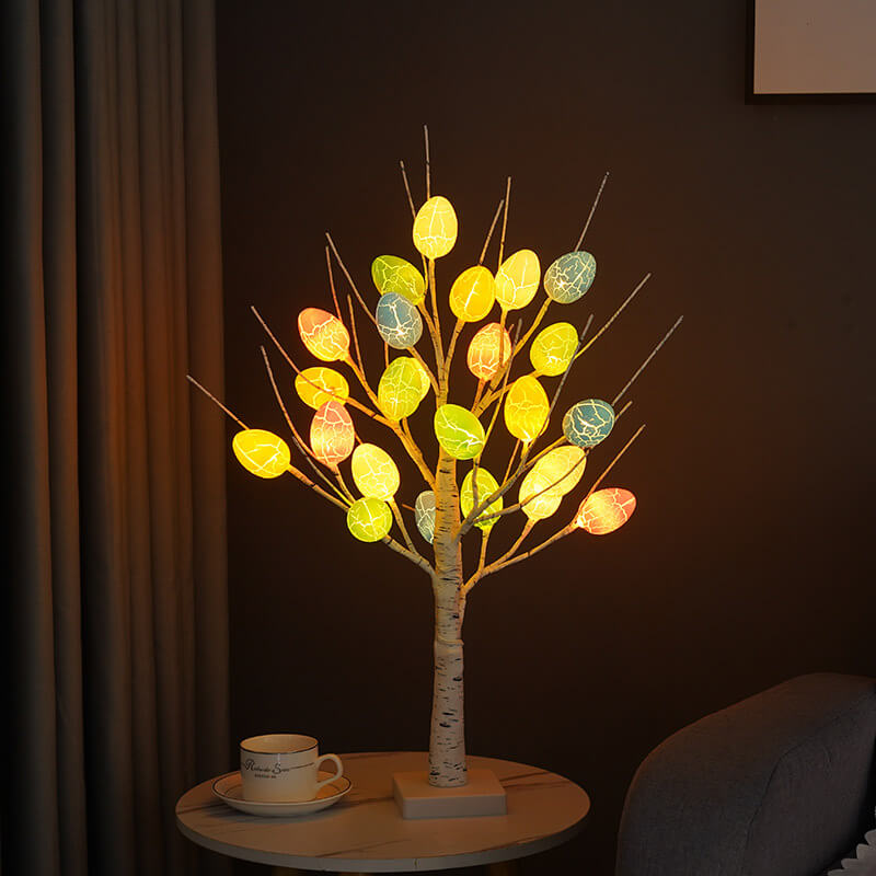 Modern Creative Holiday Decorative Colorful Egg Simulation Tree Plastic LED Table Lamp