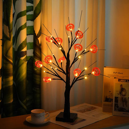 Halloween Tree Light Pumpkin Bats Simulation Tree Light USB Battery Decoration Table Lamp