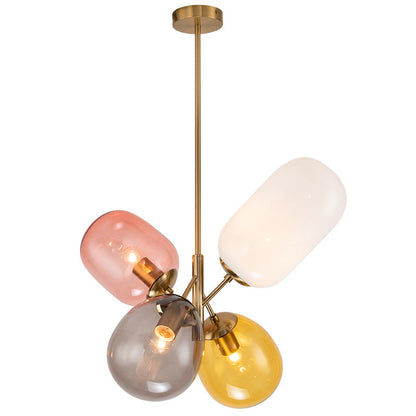 Contemporary Scandinavian Iron Copper Glass Balloon 4-Light Chandelier For Dining Room