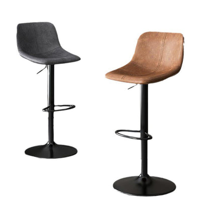 Contemporary Luxury Curved Faux Leather Height Adjustable Swivel Bar Stool Backrest Footrest For Dining Room