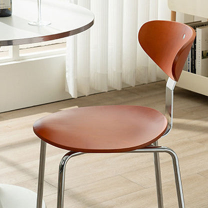 Modern Minimalist Round Wood Faux Leather Iron Dining Chair Four Legs Backrest For Dining Room