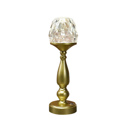 Retro Creative Gem Column Plastic Metal LED Touch Table Lamp
