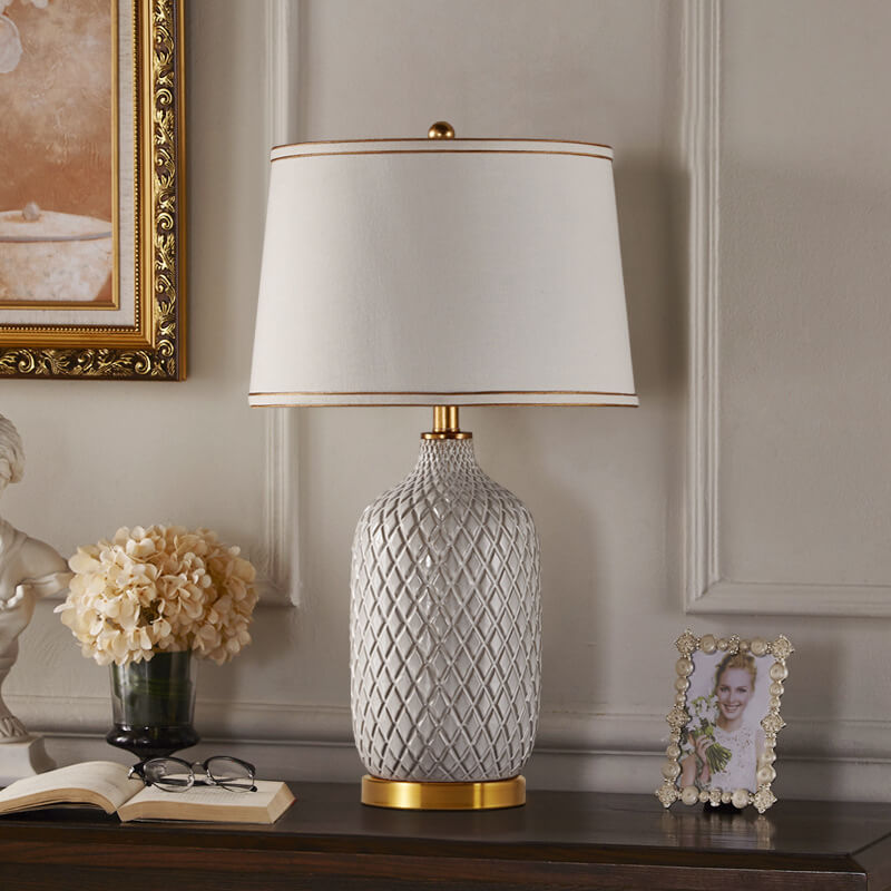 European Vintage Striped Ceramic Base Fabric 1-Light Table Lamp