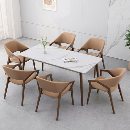 Contemporary Simplicity Square Artificial Leather Upholstered Wood Dining Chair Backrest Armrest For Dining Room