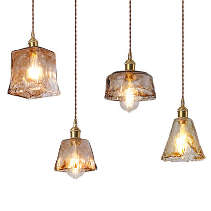 Vintage Amber Glass 1-Light Pendant Light