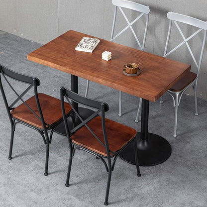 Contemporary Industrial PU Leather Wood Iron Square X Shape Back Dining Chair & Table Set For Dining Room