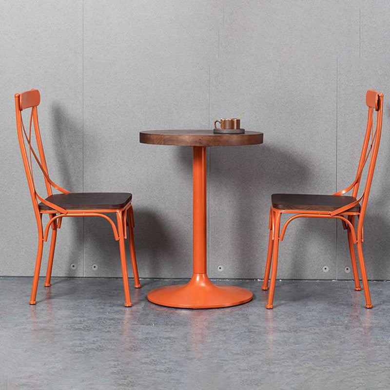 Contemporary Industrial PU Leather Wood Iron Square X Shape Back Dining Chair & Table Set For Dining Room