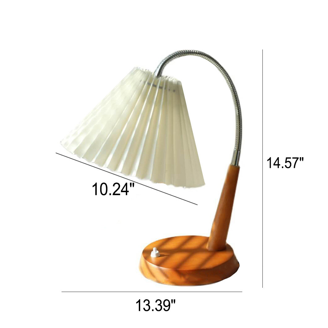 French Vintage Pleated Solid Wood Base Curved Arm 1-Light Table Lamp