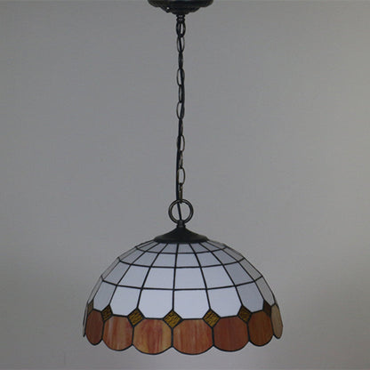 Tiffany Vintage Gemstone Stained Glass Dome 3-Light Pendant Light