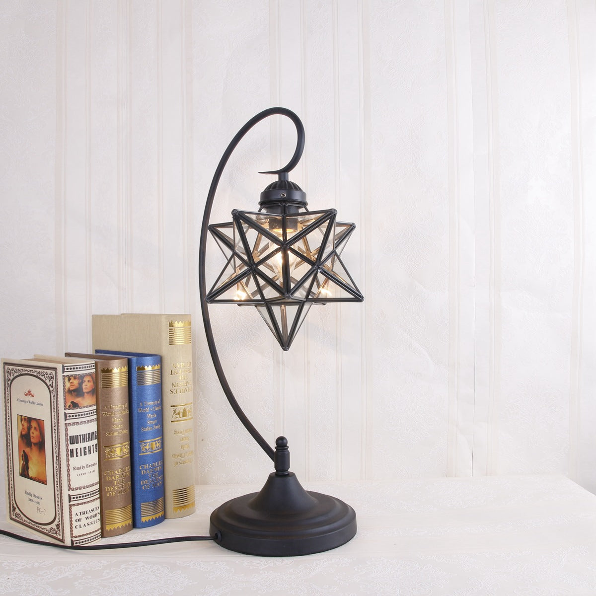 Contemporary Creative Pentagram Iron Glass 1-Light Table Lamp For Bedroom