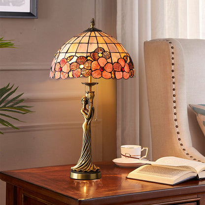 Tiffany Copper Goddess Statue Base Shell Decoration 2-Light Table Lamp