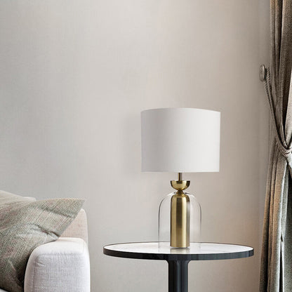 Modern Minimalist Fabric Cylinder Glass Base 1-Light Table Lamp