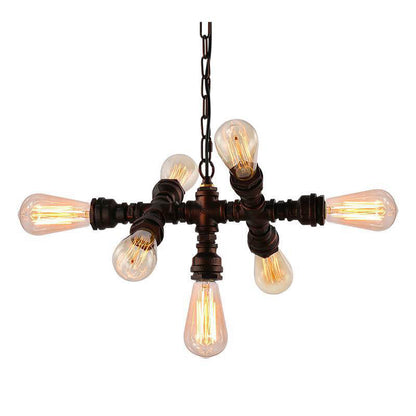 Industrial Iron Water Pipe Design 7-Light Chandelier