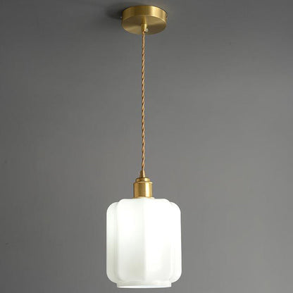 Traditional Vintage Cylindrical Brass Glass 1-Light Pendant Light For Bedroom