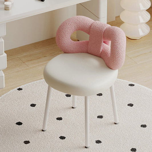 Modern Art Deco Butterfly Knot Round Faux Leather Iron Vanity Stool Backrest Armless For Bedroom