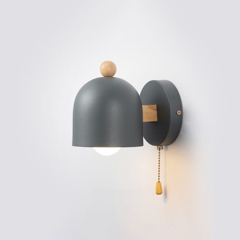 مصباح حائطي بسيط من Nordic Dome Shadow مزود بحبل سحب خشبي وضوء واحد 