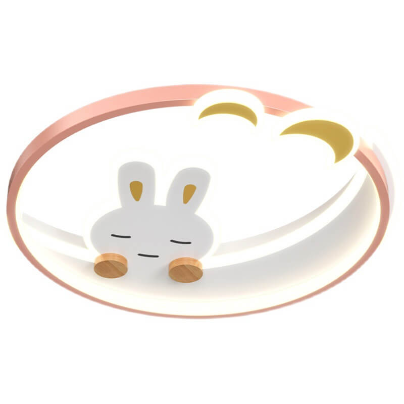 Modern Creative Cartoon Rabbit Iron Round LED Kids Flush Mount Ceiling Light
